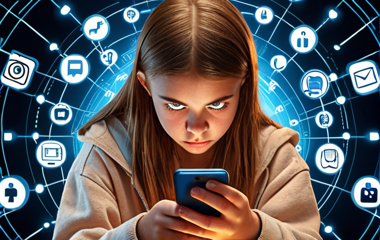**A young person confidently navigating the digital world on their phone, surrounded by symbols representing social media, cyberbullying awareness, and responsible online behavior. Warm, encouraging lighting.** (This reflects the section on understanding the risks of the digital world and promoting safe internet usage for young people).