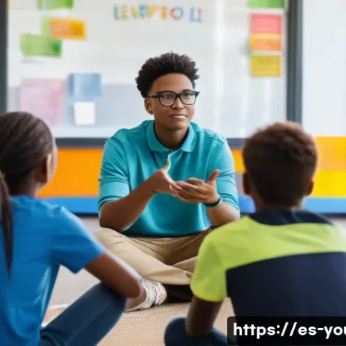청소년상담사 자격증과 관련된 학위 과정 - A compassionate youth counselor in a vibrant community center, attentively listening to a diverse gr...