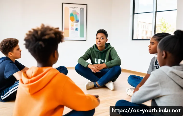 청소년상담사 자격증 소지자를 위한 취업 팁 - A professional young counselor in a bright, modern community center engaging attentively with a dive...