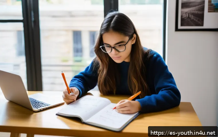 청소년상담사 필기시험에 자주 출제되는 문제 - A focused young adult student studying at a cozy, modern desk in a bright room with natural sunlight...